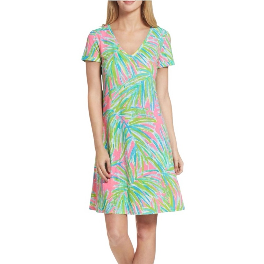 Lilly Pulitzer Jessica Tiki Pink Royal Lime Short Sleeve Mini Dress -  XXS